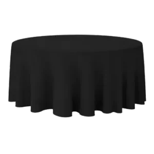 Black Round Tablecloth Hire <br><span style="font-size: 14px;"> (120 inches Round) Fits 5ft / 6t Round Tables